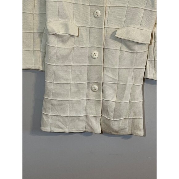 Vintage Wool Jacket M Cream LeRoy Knit Sweater Retro Neutral Minimalist Preppy - Picture 5 of 13